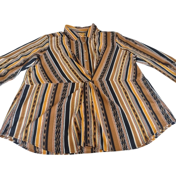 Ruby Rd. Split Button Mixed Stripe Tweed Front Top Blouse Size 1X - Picture 7 of 12